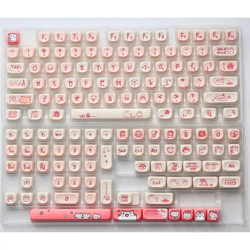 135 Keys Pink Cat Custom MOA Profile Kawaii Keycaps Dye Sublimation PBT Keycaps for Cherry MX Switches Mechanical Gamer Keyboard