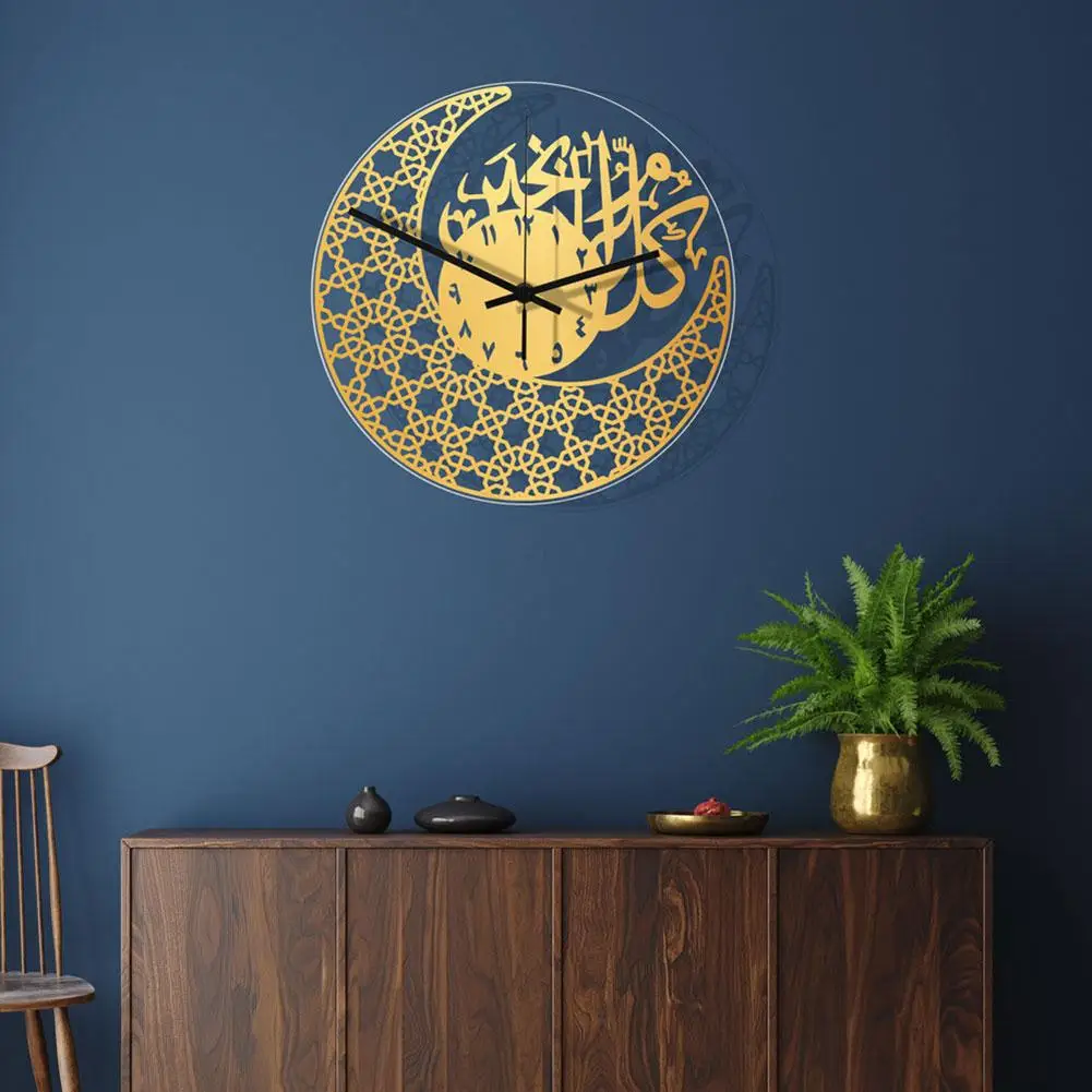 ساعة حائط بأرقام رومانية ، أكريليك مجسم ، دائري ، الشرق الأوسط ، رمضان ، غرفة معيشة ، ديكور منزلي