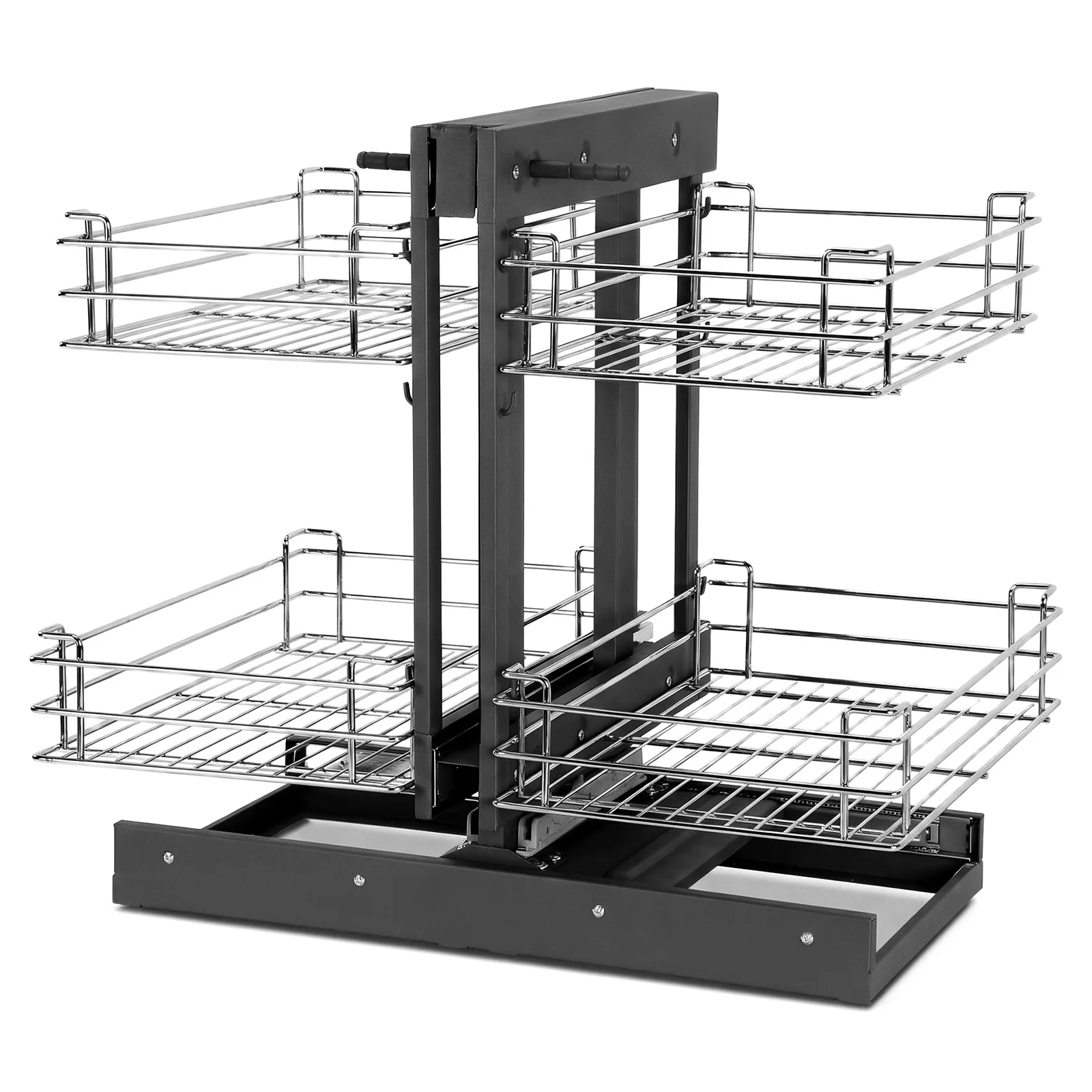 

Выдвижной угловой шкаф-органайзер с 2-уровневыми выдвижными ящиками и 4 полками для тарелок, мисок и бутылок с приправами