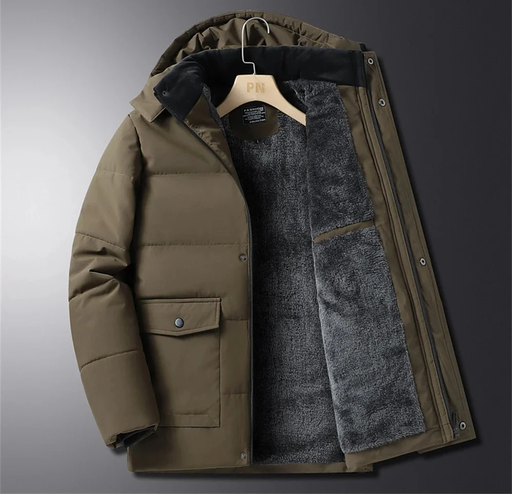 

Men's Winter Thick Warm Parka Jacket Outdoor Windproof Fleece Lined Hooded Coat with Detachable Hat