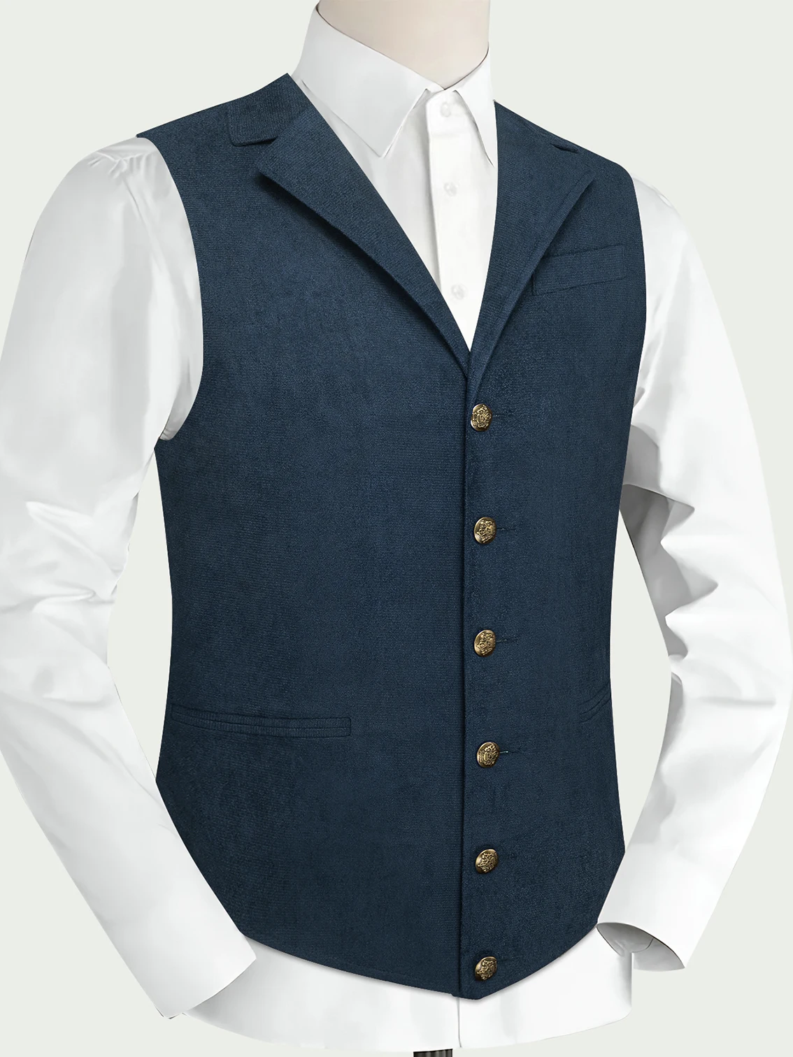 VERVEROW Men's Faux Suede Lapel Suit Waistcoat, Single Breasted Sleeveless Vest, Slim Fit Formal Vintage Parrty Dress Vest