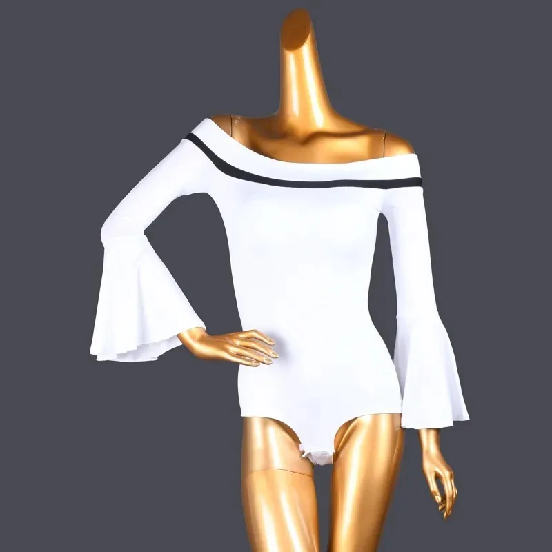 Damen Off-Shoulder Rüschen-Top für Lateinamerikanischen und Modernen Tanz Professionelles Trainings- und Wettkampf-Kostüm für Bühnenauftritte