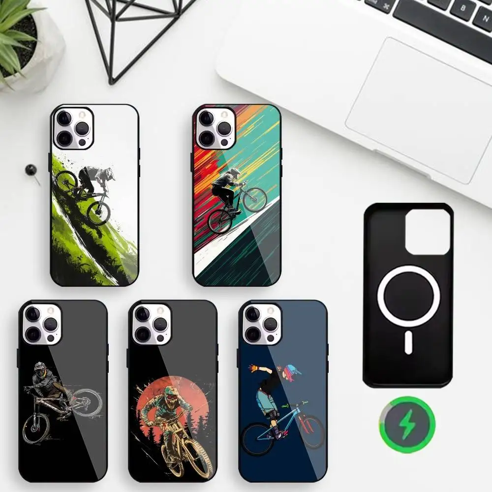 

Mountain Bike Bicycle Phone Case For iPhone17,16,15,14,13,12,11 Max Black Wireless Charging Protecitve Cover