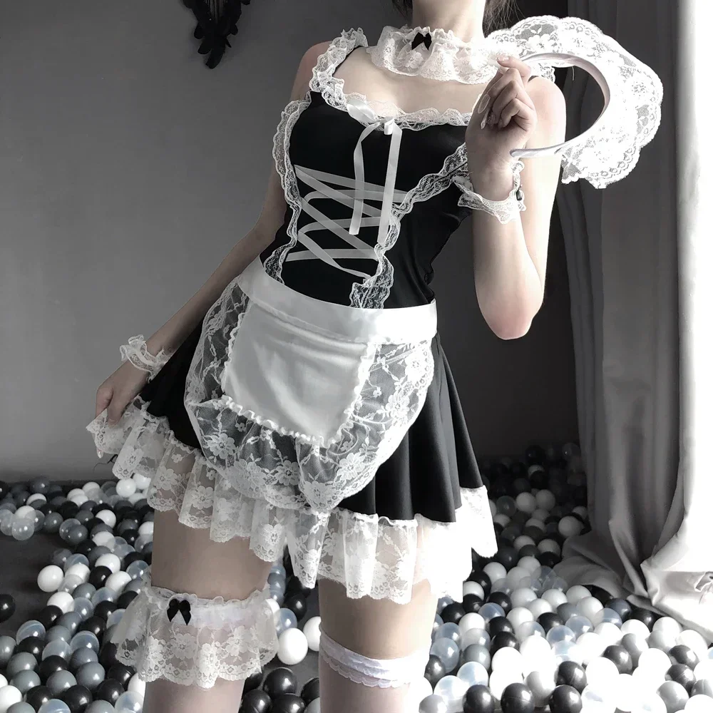 Lencería Sexy Porno para mujer, vestido de sirvienta, uniforme, disfraces de Cosplay de Anime, delantal de sirviente con bragas, conjunto de ropa exótica de Lolita