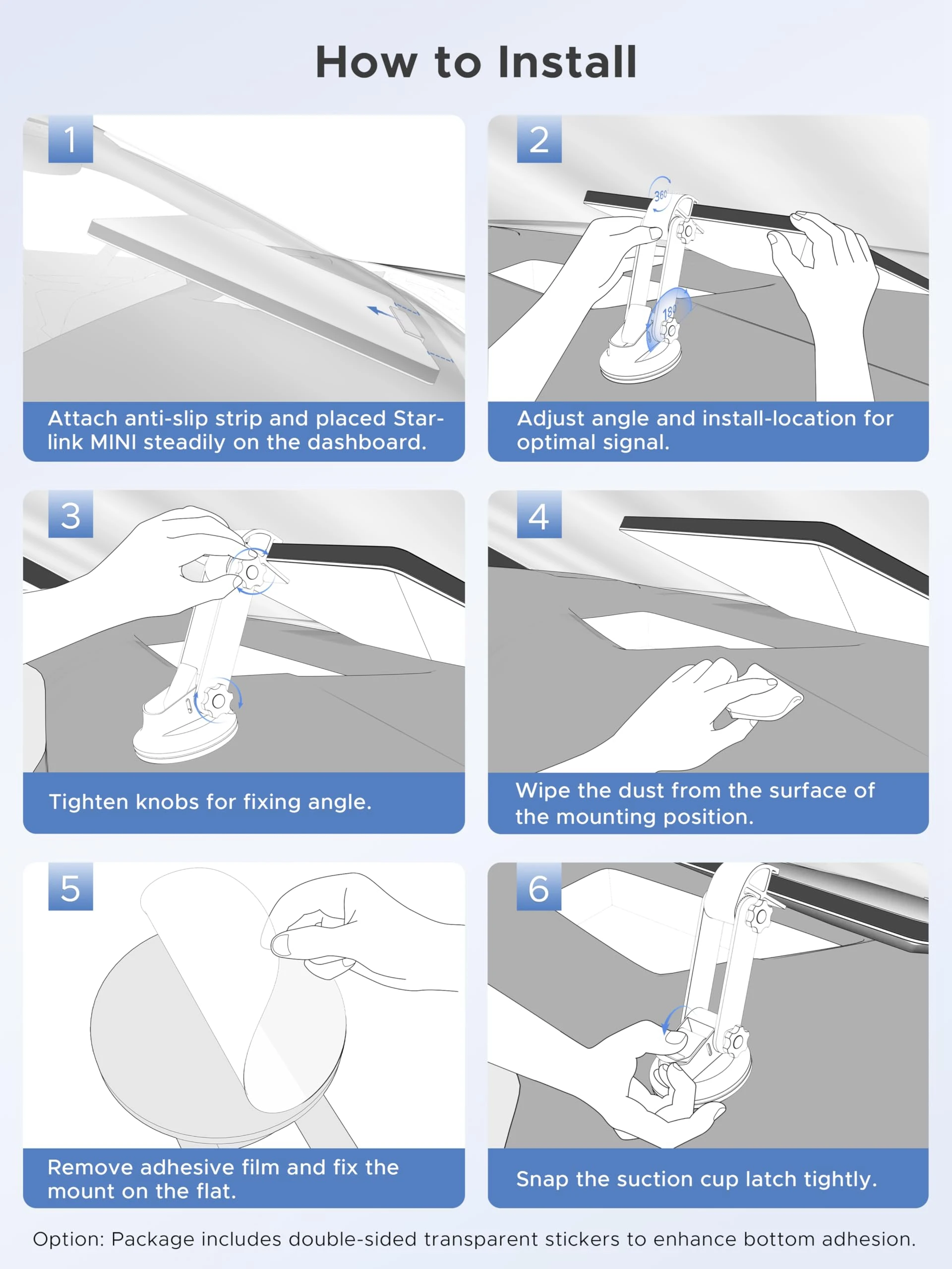 For Starlink Mini Car Suction Cup Dashboard Mounting Kit Angle-Adjustable Secure Hold for Star link Mini Bracket Accessories
