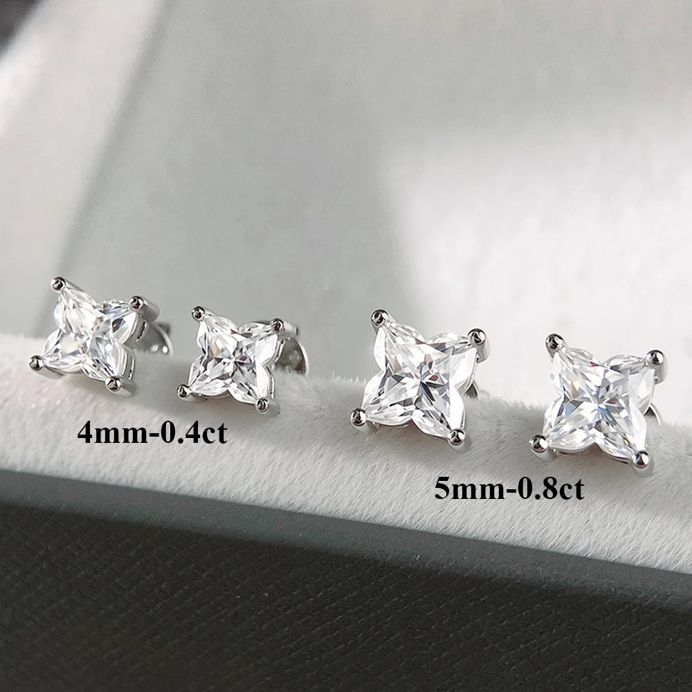 OEVAS 4/5mmMoissanite Clover Stud Earrings for Women 100% 925 Silver Lily Cut Lab Diamond Wedding Party Fine Certified Jewelry view 3
