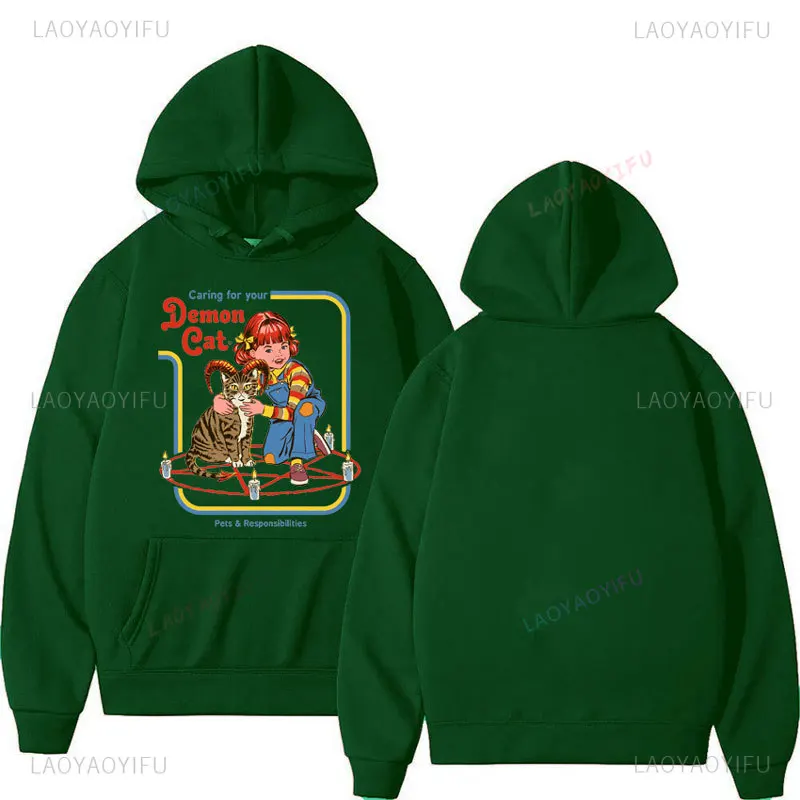 

Caring for Your Demon Cat Theme Graphic Sweatshirt Fashion Streetwear Holiday Gift Pullovers Graphic Hoodie Unisex Hooded