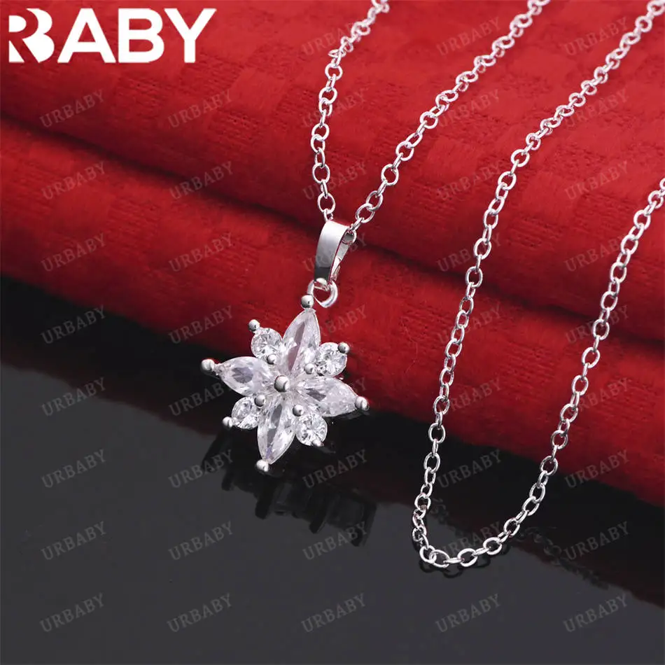 

URBABY 40-75 см стерлингового серебра 925 пробы цирконы цветок кулон ожерелье для женщин очаровательный тренд подарки на день рождения модные вечерние украшения