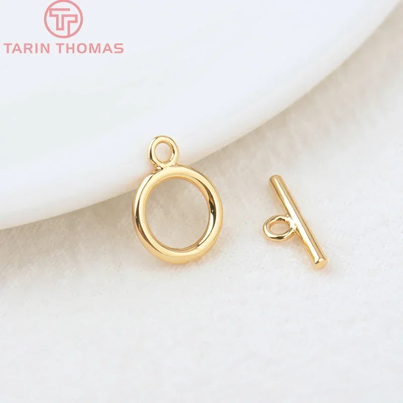 (3341)10 Sets O:9MM T:13MM 24K Gold Color Plated Brass Round Bracelet O Toggle Clasps High Quality Diy Jewelry Accessories