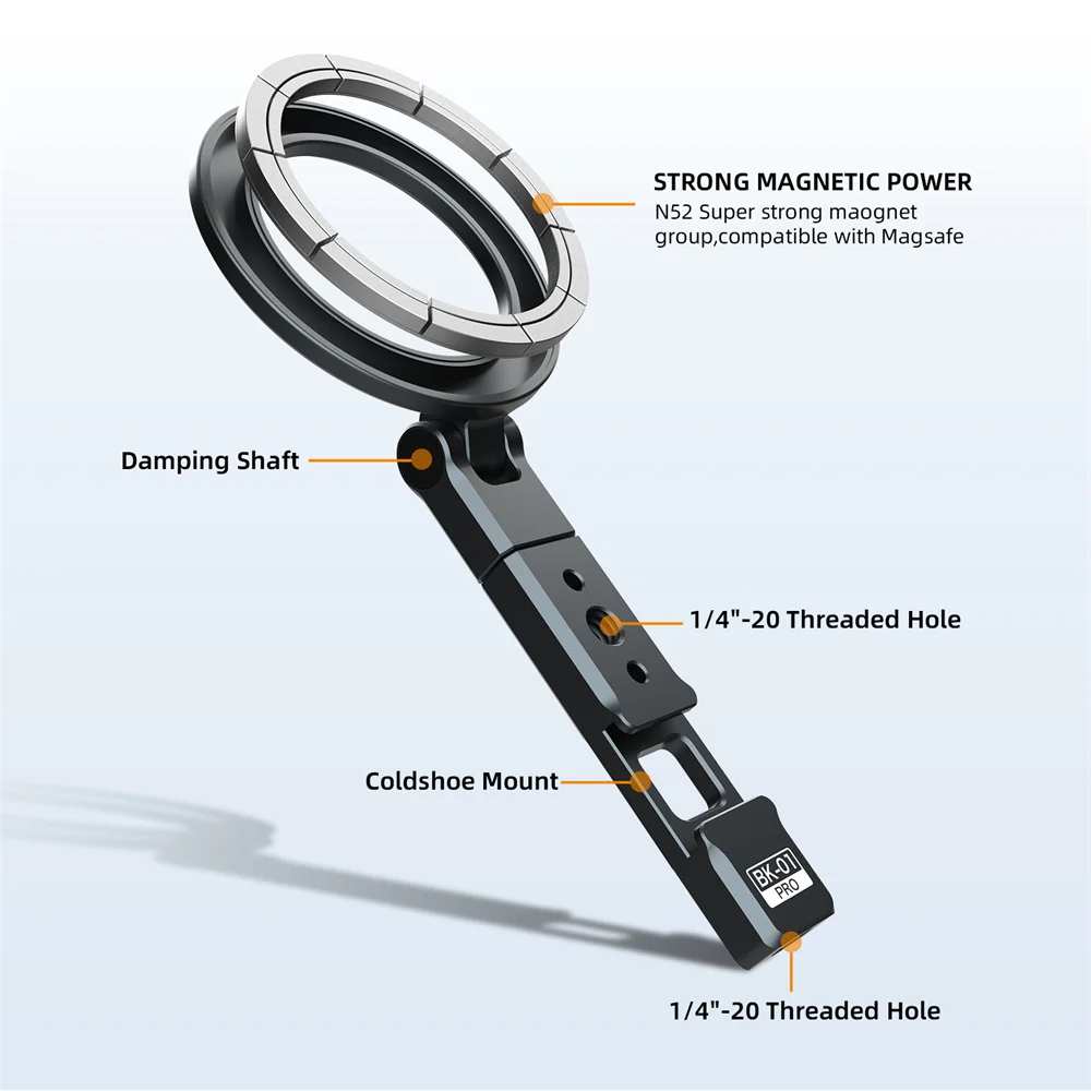 360 °   Suporte magnético de rotação para telefone com sapata fria de 1/4 "-20 para gravação de vídeo, tripé para magsafe iphone android