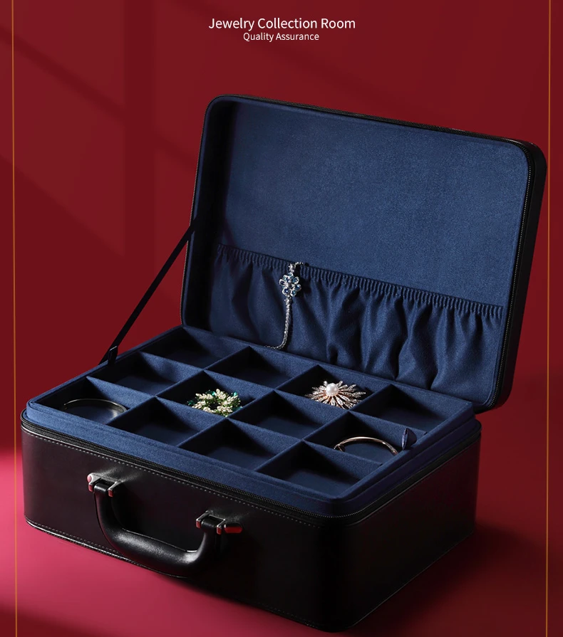 High-grade large-capacity jewelry storage box watch necklace brooch bracelet jewelry portable suitcase