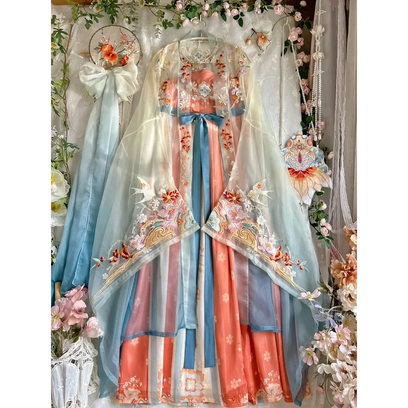 Весенне-летний китайский женский традиционный костюм ханьфу для танцев, костюм феи, древняя принцесса, нежное платье для косплея с вышивкой, S MN3