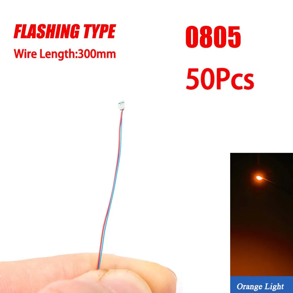50 Stück 0805 blinkende LED-SMD-Lampe, verkabelt, Micro-Litz-LED, vorgelötet, Chip, verkabelt, 3 V, Eisenbahnmodell, Spielzeug, Licht, DIY-Leitungen, Drähte, 30 cm