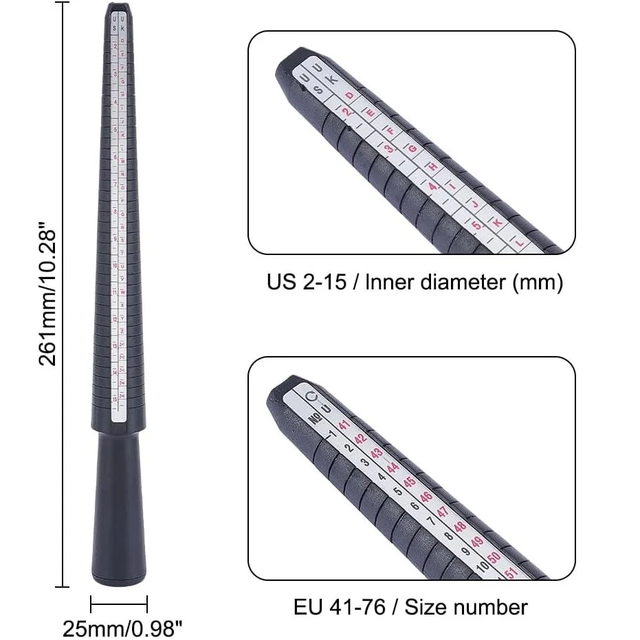 Professional Plastic Ring Sizer Mandrel US/UK Dual Scale Jewelry Making Tool Portable Finger Ring Measuring Stick for Craft