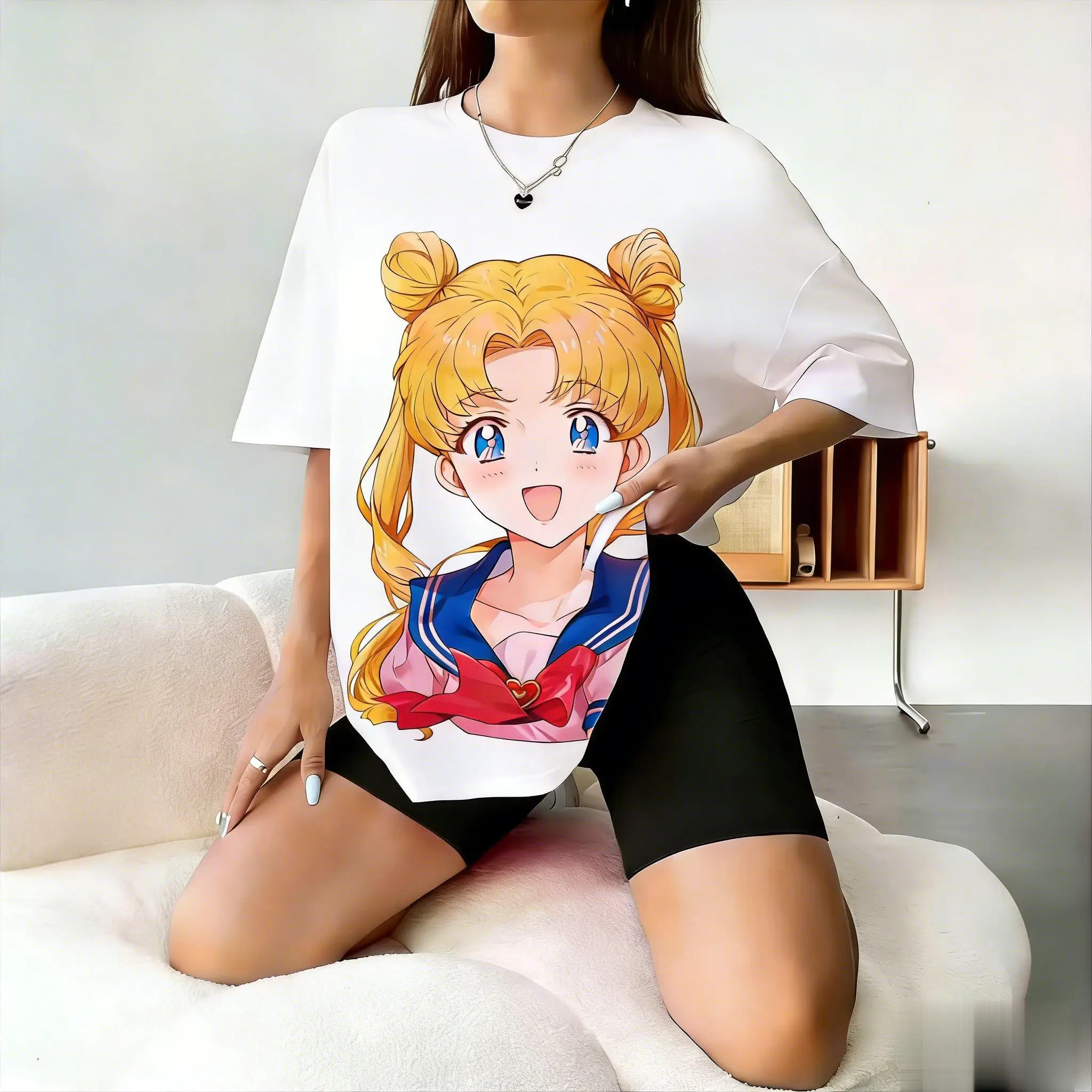 Anime Sailor Moon Grafik T Shirt Frauen Mann Übergroße Baumwolle T Kawaii Casual Streetwear 2026 Sommer Lose Fit Tops Y2k Kleidung