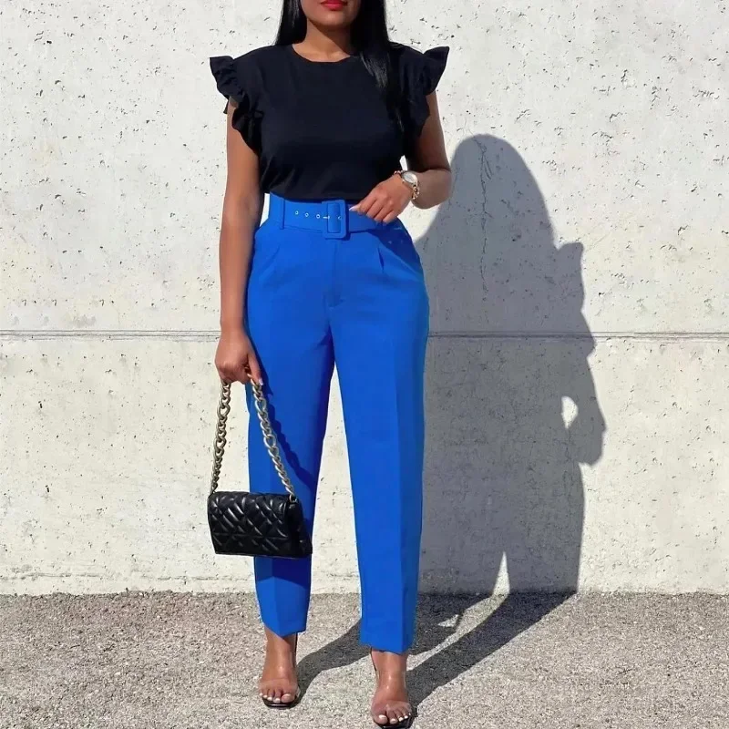 2024 африканская одежда для женщин, осенние элегантные брюки с высокой талией, красные, синие, светло-фиолетовые, африканские однотонные длинные брюки, одежда в африканском стиле