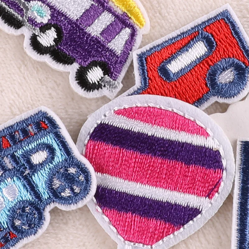 Cartoon Cars Embroidery Patches for Kids T-shirt Iron on Train Stripes Appliques Bus Children Clothes Stickers Clothing Badge