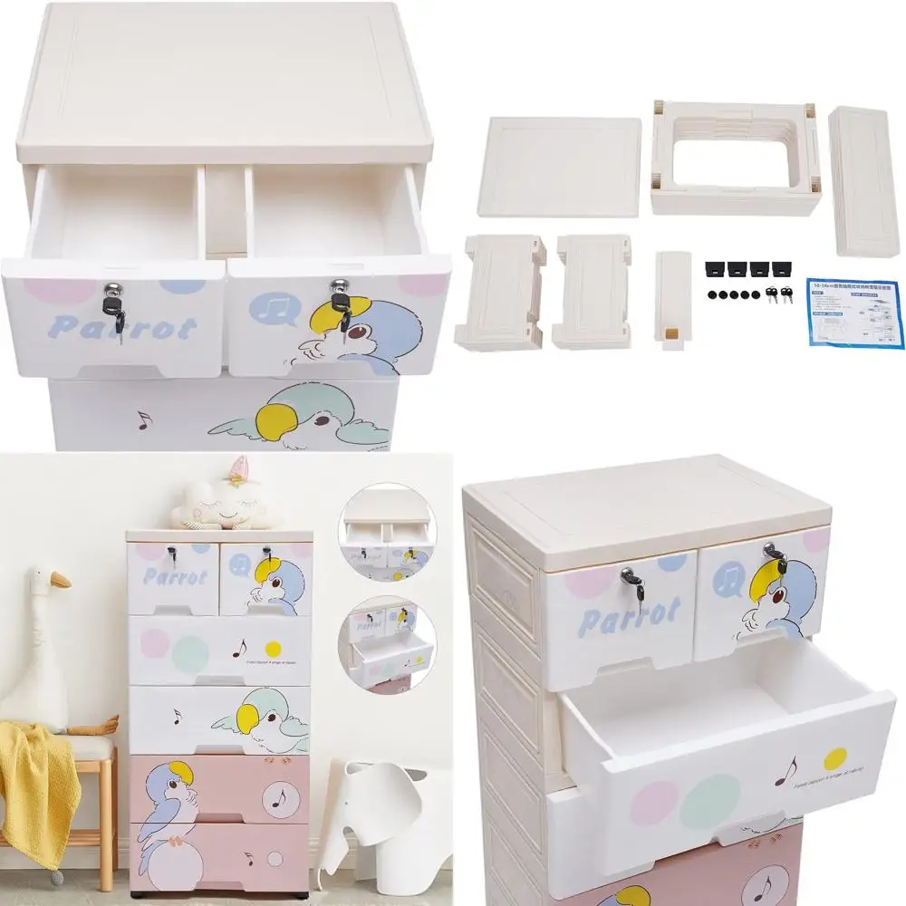 

Розовый детский шкаф для хранения с колесиками, дизайн «Попугай», для одежды, игрушек и многого другого