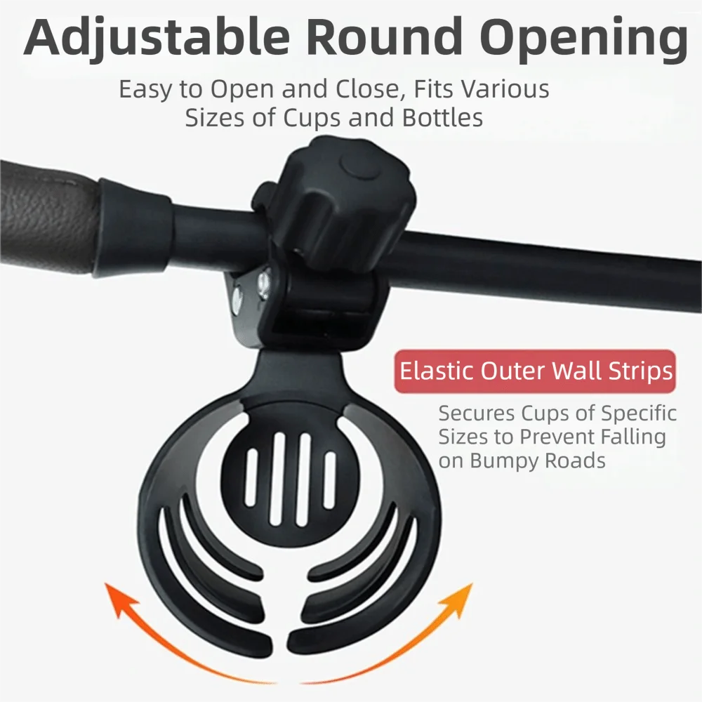 360° Rotatable Baby Stroller Cup Rack Anti-Slip Non Perforated Bicycle Kettle Holder Tool-Free Install Durable