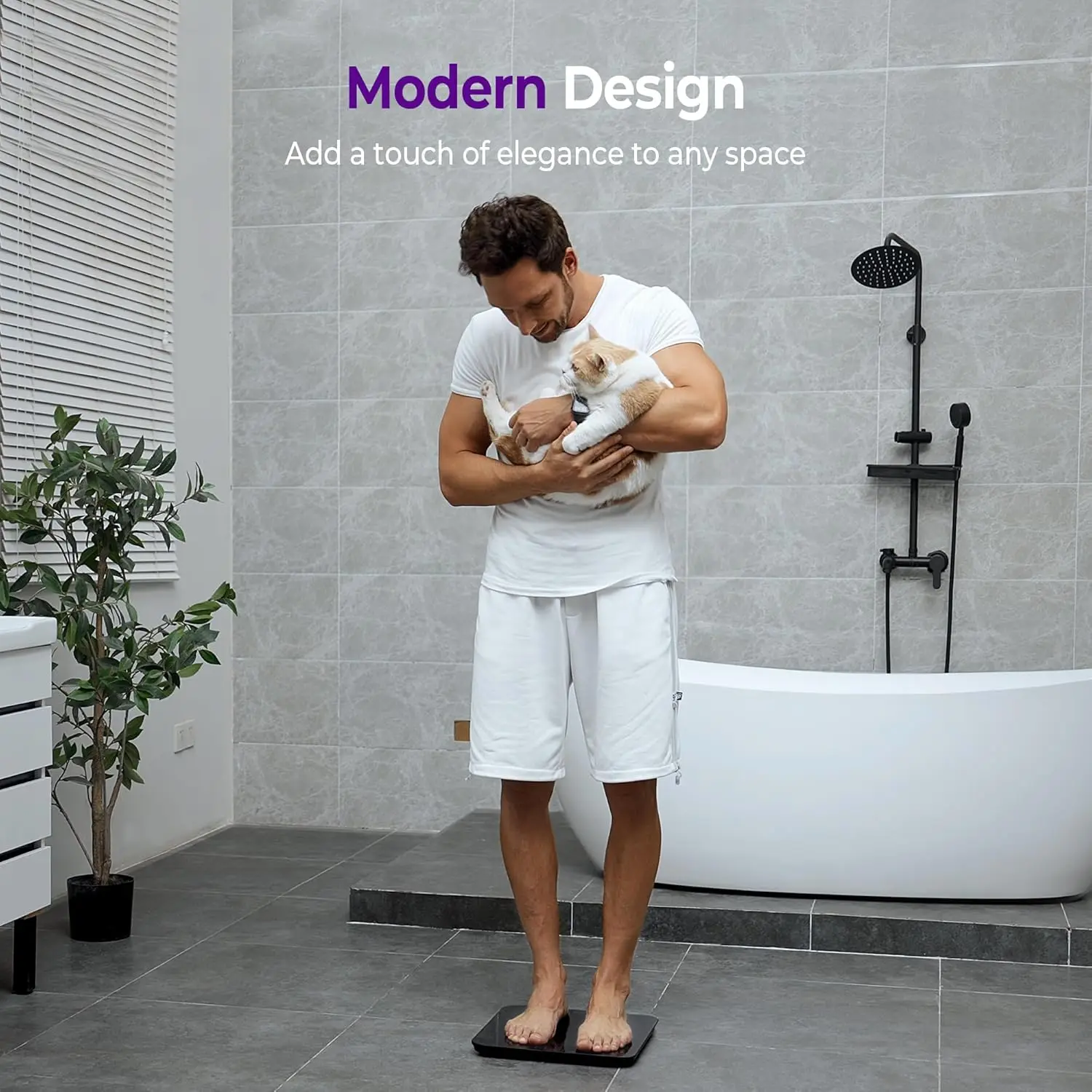 ميزان حمام رقمي مع شاشة LED كبيرة، دقيق حتى 0.05 رطل، يدعم وزن الجسم، وزن الطفل والحيوانات الأليفة يصل إلى 450 رطل