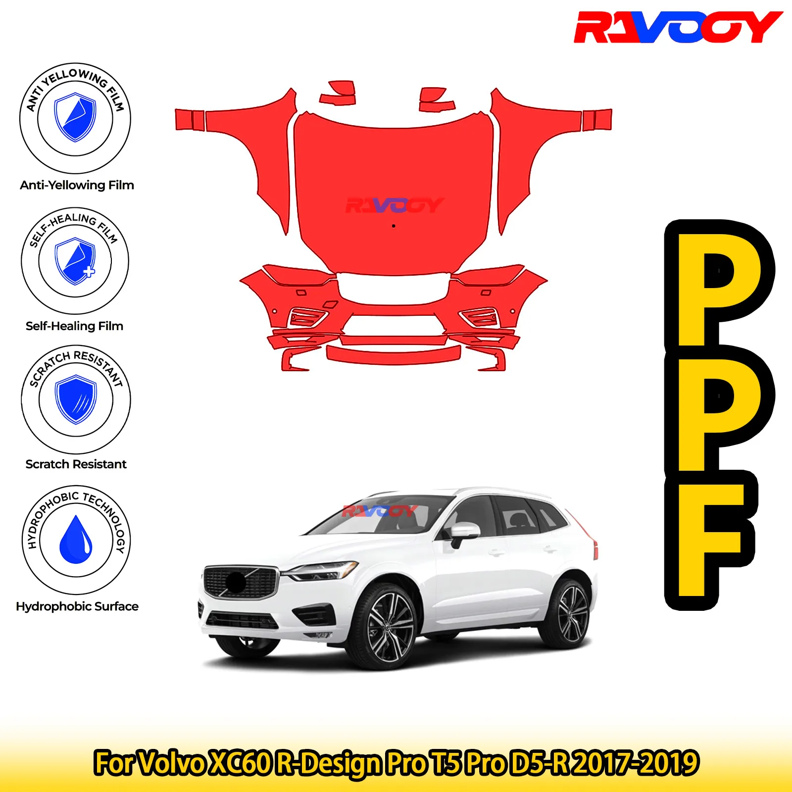 

Для Volvo XC60 R-Design Pro T5 Pro D5-R 2017-2019 глянцевый матовый черный предварительно вырезанный передний комплект PPF защитная пленка для краски
