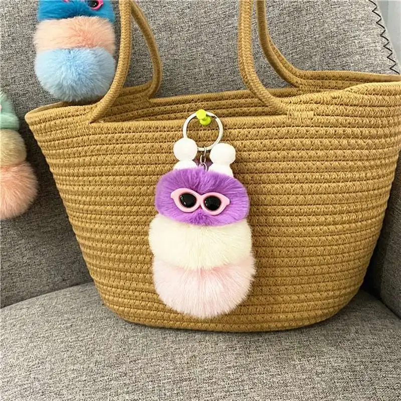 Hot Sale Cartoon Plush Charm for Bag Girl Funny Pompom Stuffed caterpillar Doll Key Backpack Car Pendant Accessories Jewelry