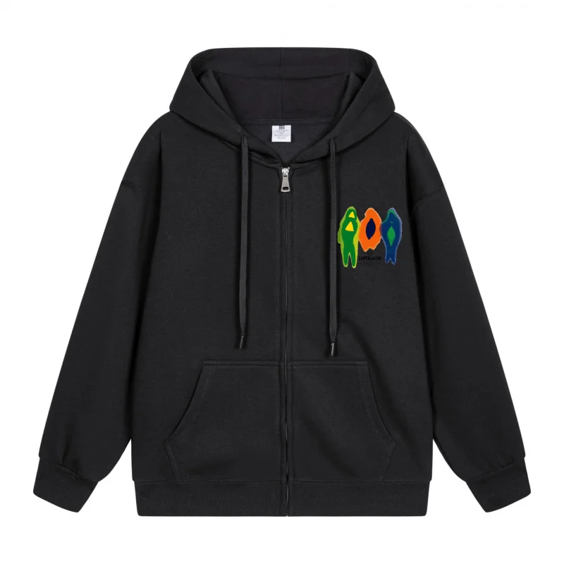 

Men's Zip-Up Hoodie Black Hoodie Colorful Abstract Design On Black Hoodie Front Panel Christmas in 2025 Festive Print