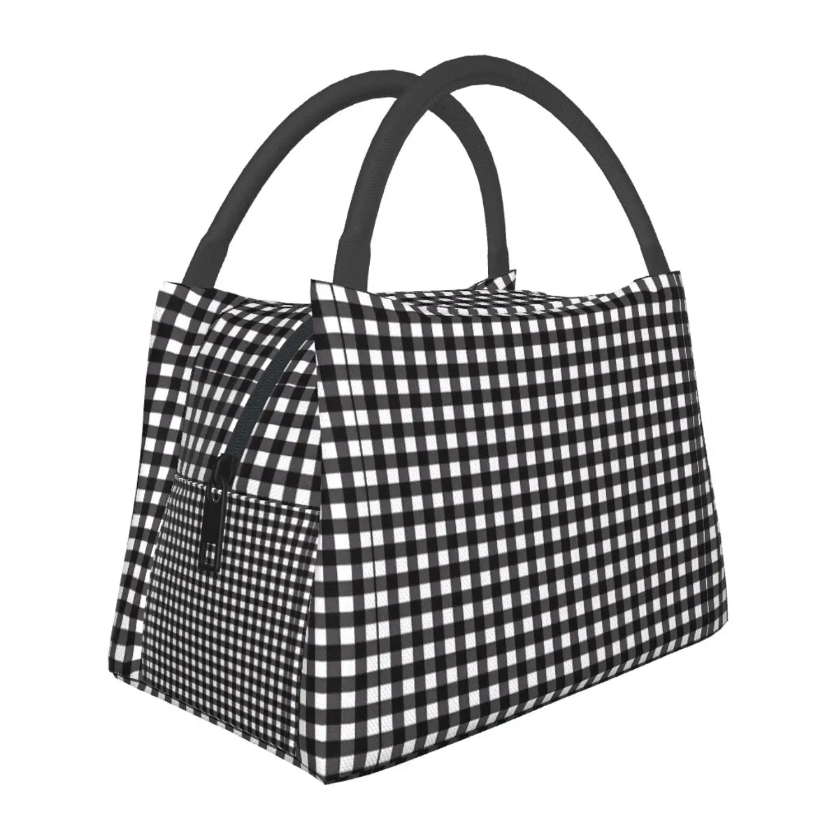 Black White Plaid Lunch Bag For Girls Vintage Print Lunch Box Vintage Outdoor Cooler Bag Convenient Oxford Thermal Lunch Bags