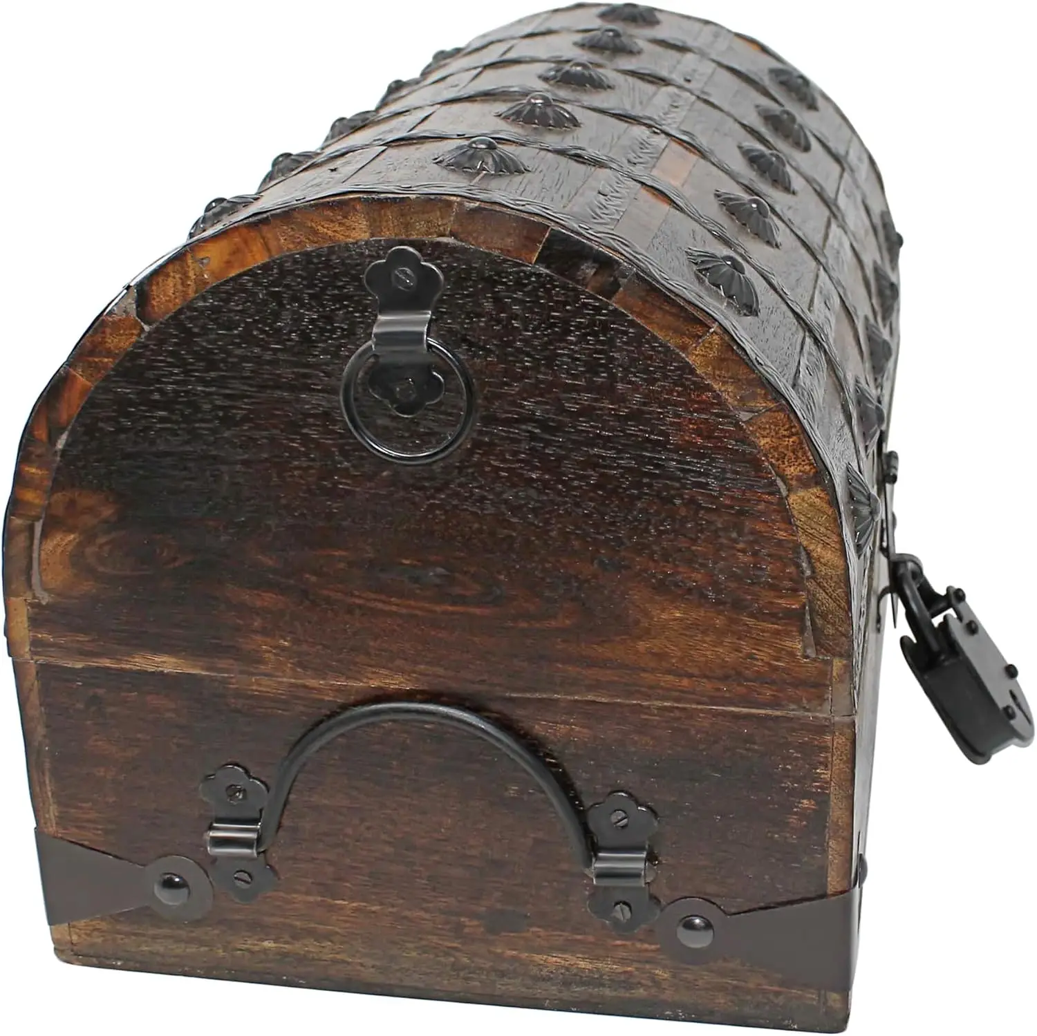 Cofre del Tesoro de Madera Nautical Cove con Forro Acolchado de Terciopelo y Cerradura Antigua con llaves Esqueleto (Grande 13x8x8,75)