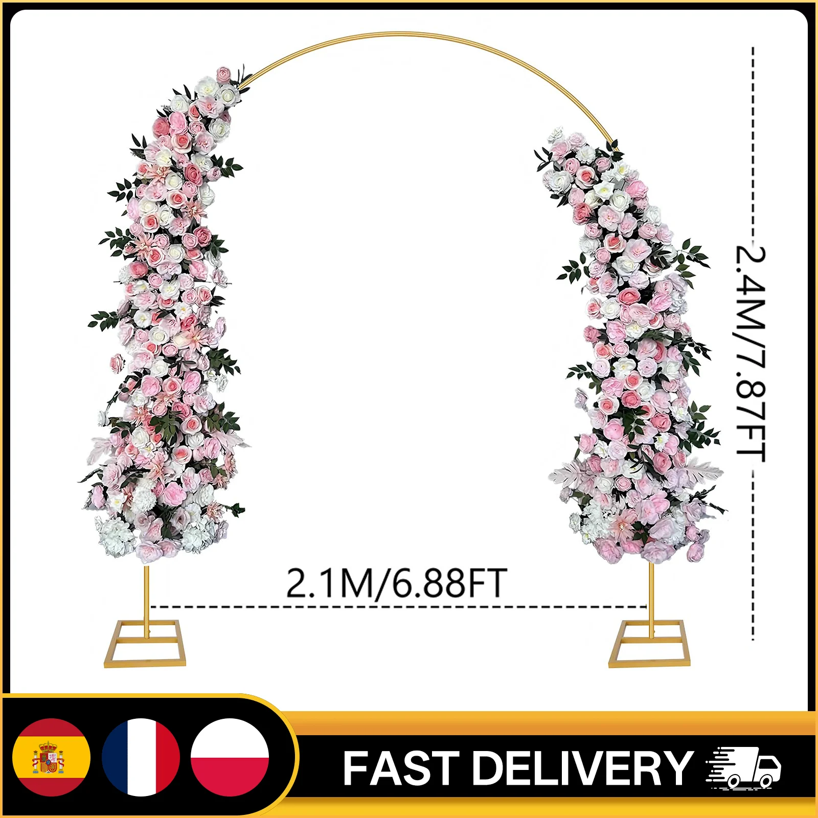 Arche de mariage en métal doré, support pour arche de ballons, cadre de toile de fond, pour cérémonie, fête d'anniversaire, Halloween, Noël, 6,88 pi × 7,87 pi