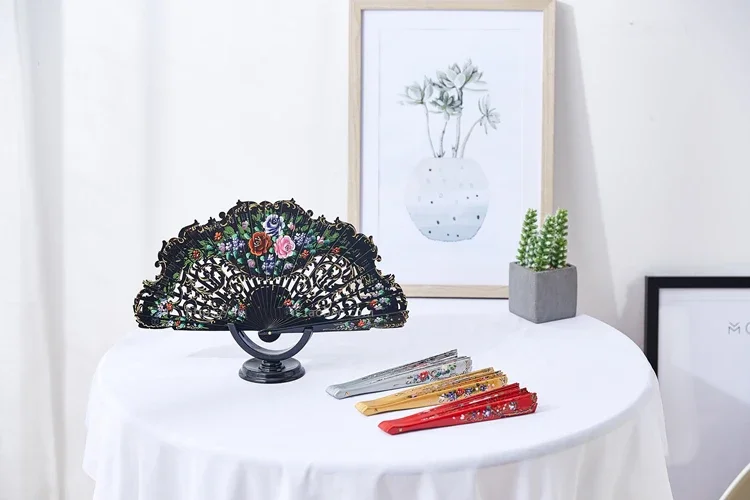 Spanish Style Wooden Fan Custom Dance Fan Portable Tool Hand Painted Outdoor Wedding Favours