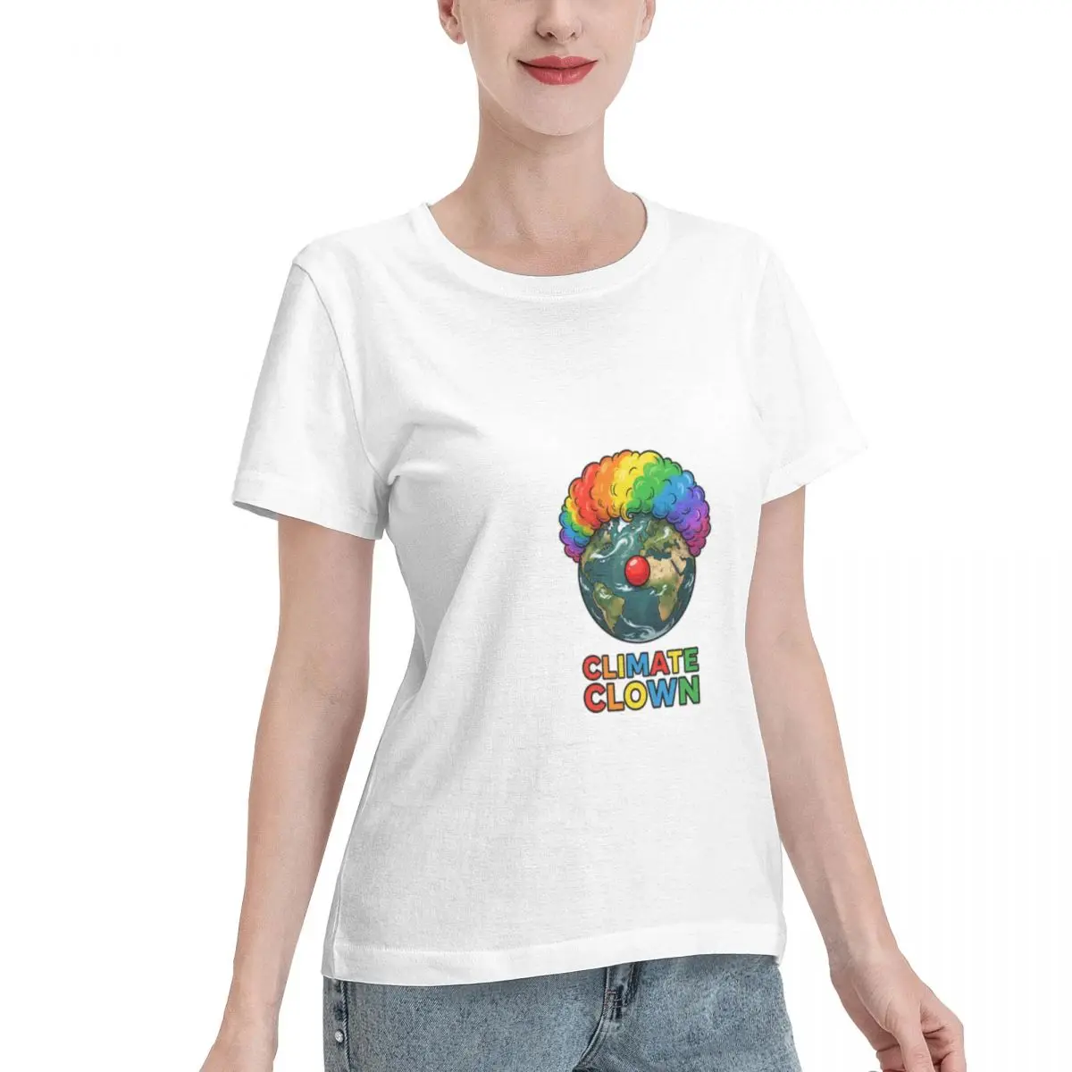 Clearance Climate Clown Earth Rainbow Environmental Art Women's T-shirt Holiday Casual Non Fading Tee