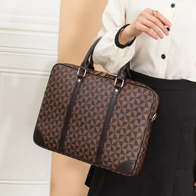 Moda xadrez design 14/16 Polegada bolsa para portátil para homens luxo geométrica xadrez multifuncional feminino pastas saco de escritório trabalho
