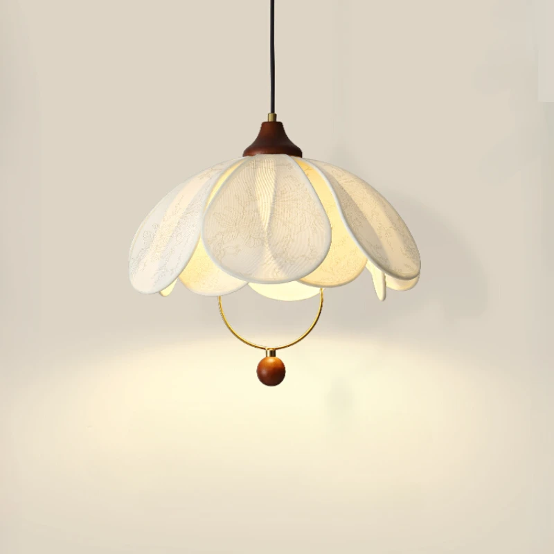 ‌Vintage Fabric Pendant Light Japanese Wood Chandelier Retro Mood Lighting for Restaurant Hotel Dining Kitchen Living Room