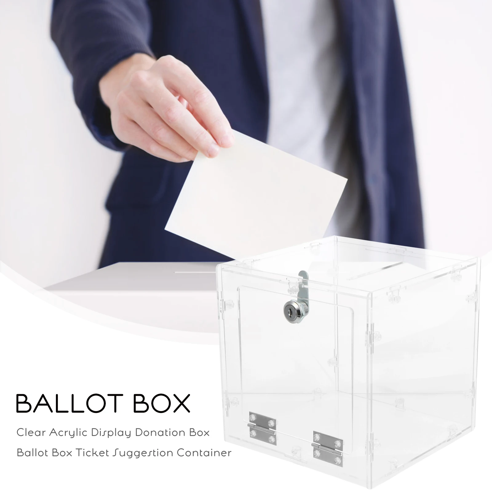 Sturdy Clear Acrylic Donation Ballot Ticket Suggestion Container Lock Transparent Storage Box For Voting Fundraising Events