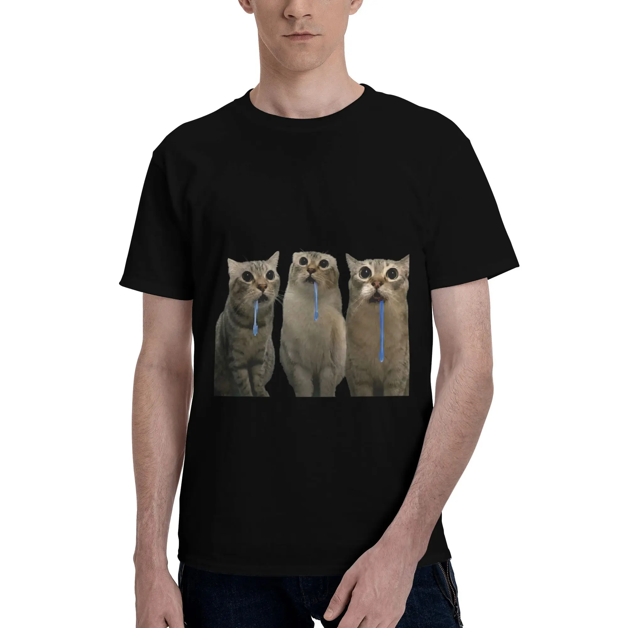Two Yelling Cats Double Funny Meme Men T-Shirt Clothes  Creative Tees Short Sleeve fugees Pure Cotton