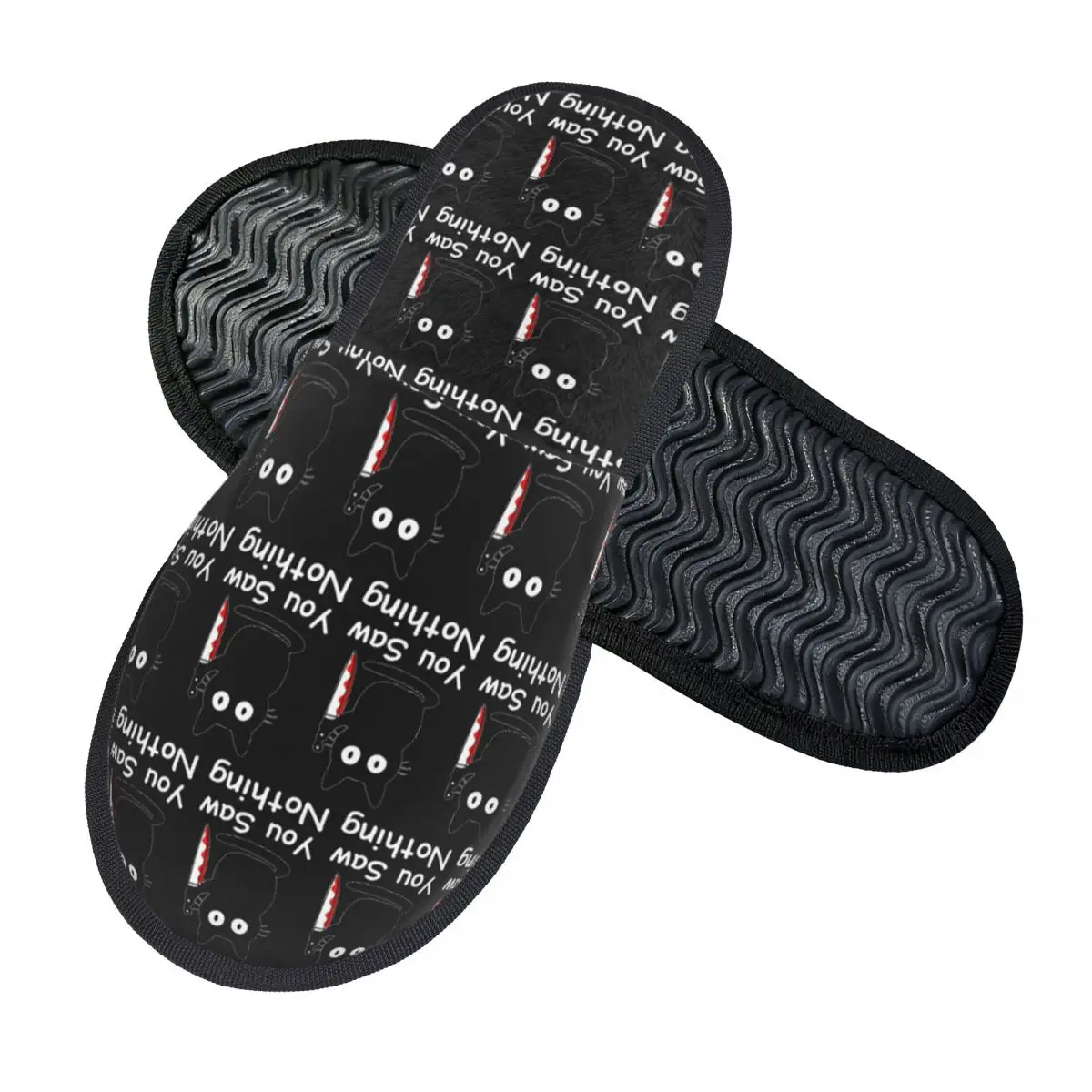 Custom Black Cat Murder Cat You Saw Nothing Slippers Memory Foam Warm Soft Women House Slipper Indoor Comfy Shoes