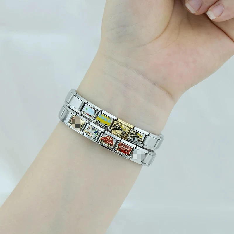 Hapiship 2024 Women Fashion Travel Airplane Car Ship Charms Italian Links Fit 9mm Stainless Steel Bracelet Making Jewelry ZH027