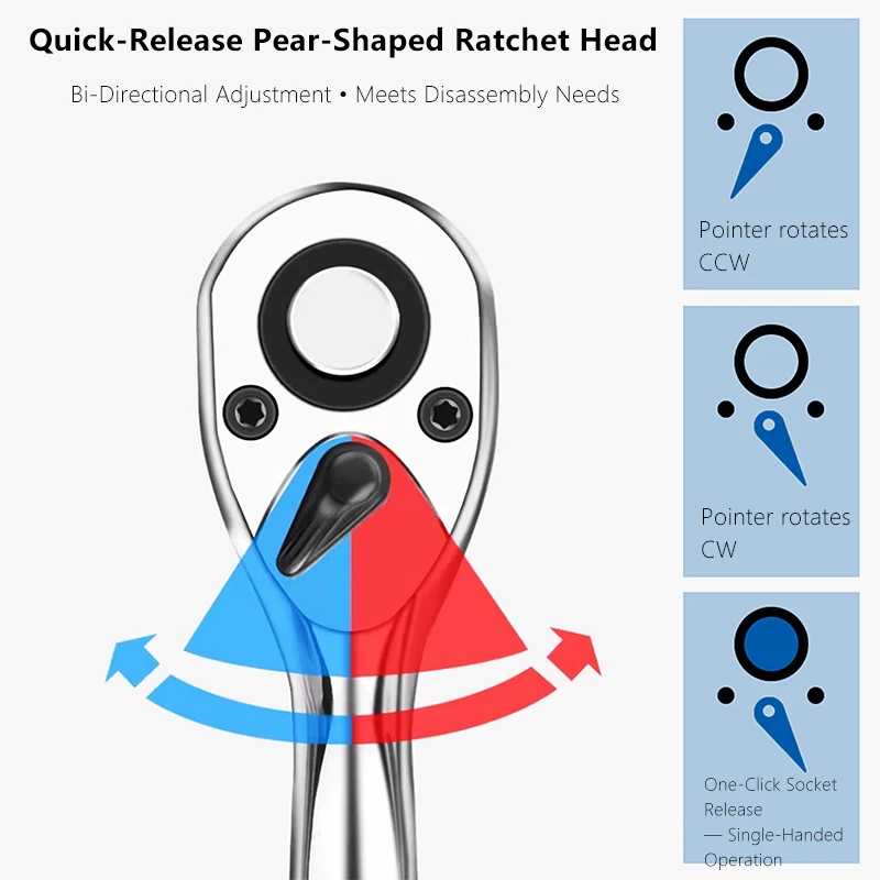 72-Tooth Quick Release Ratchet Wrench 5° Swing Reversible Mechanic Spanner Hand Tool Auto Bike Repair Fast Detach Socket Driver