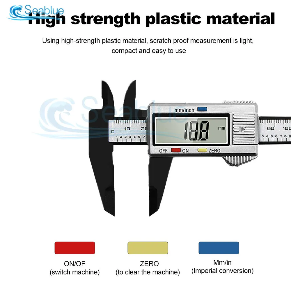 Caliper Vernier Digital Eletrônico, Medidor Plástico, Micrômetro, Ferramenta de Medição, Régua, Diâmetro Interno e Exterior, 0-150mm