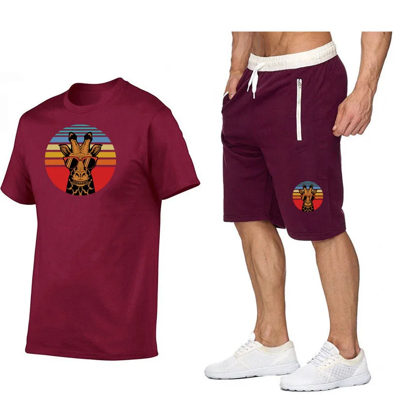 2 Piece Set Mens Outfits Cotton Tshirt Shorts Fashion Streetswear Summer Sport Suits Running Sportswear Jogging Track Suits Men