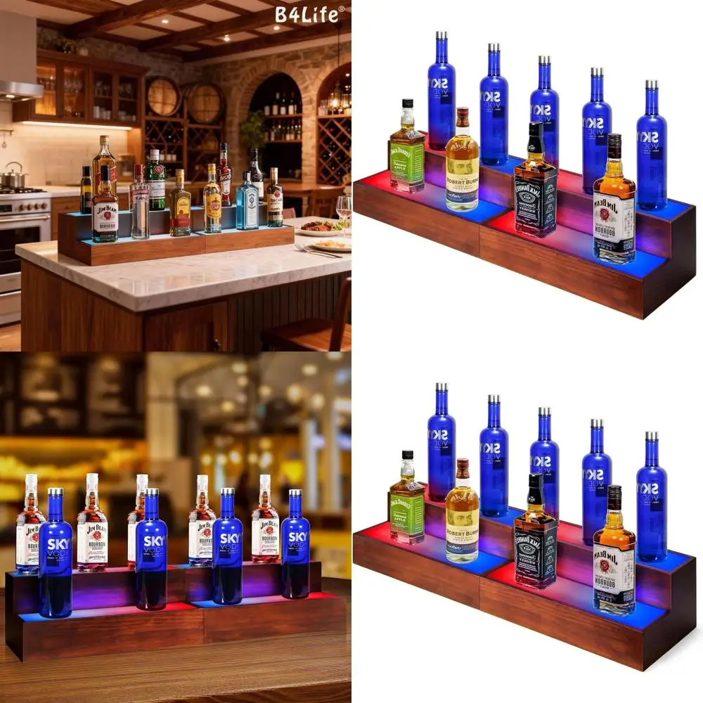 

16-дюймовая двухуровневая подсвечиваемая витрина для алкогольных напитков, LED-полка для бара для домашнего или коммерческого использования