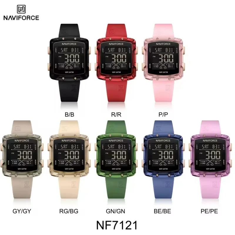 NAVIFORCE 7121, модные и женские цифровые электронные часы цвета дофамина, простые и атмосферные спортивные часы на открытом воздухе