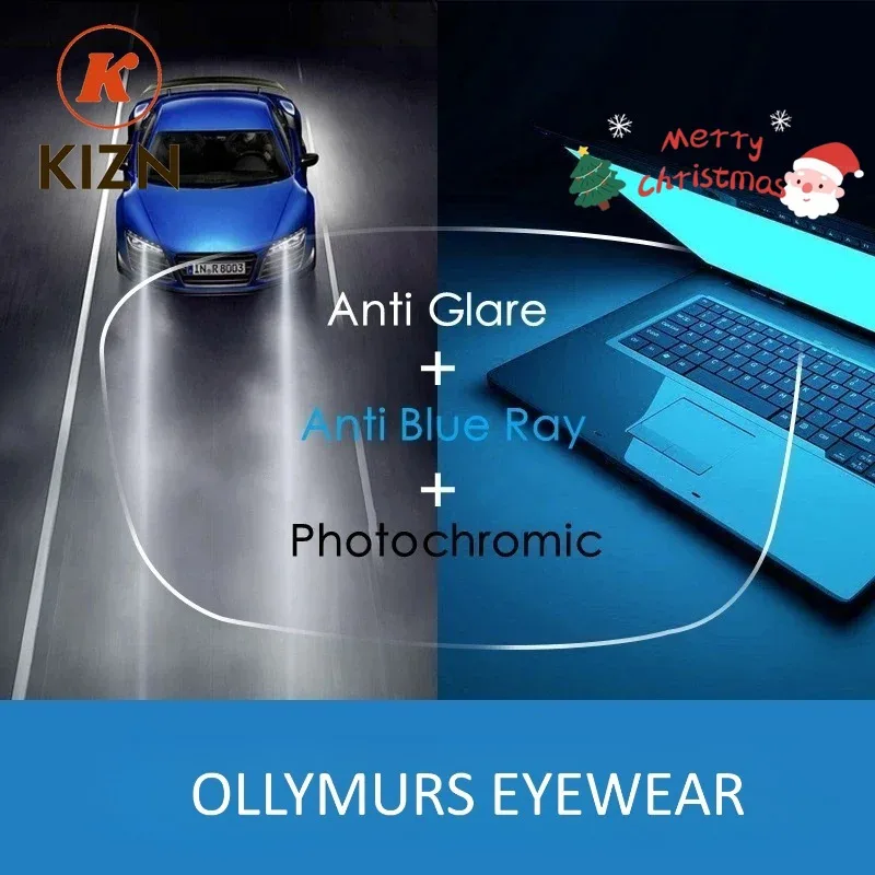 KIZN 1.56/1.61/1.67 청색광 방지 + 눈부심 방지 + 광변색 운전 렌즈 비구면 렌즈 고화질 반사 방지