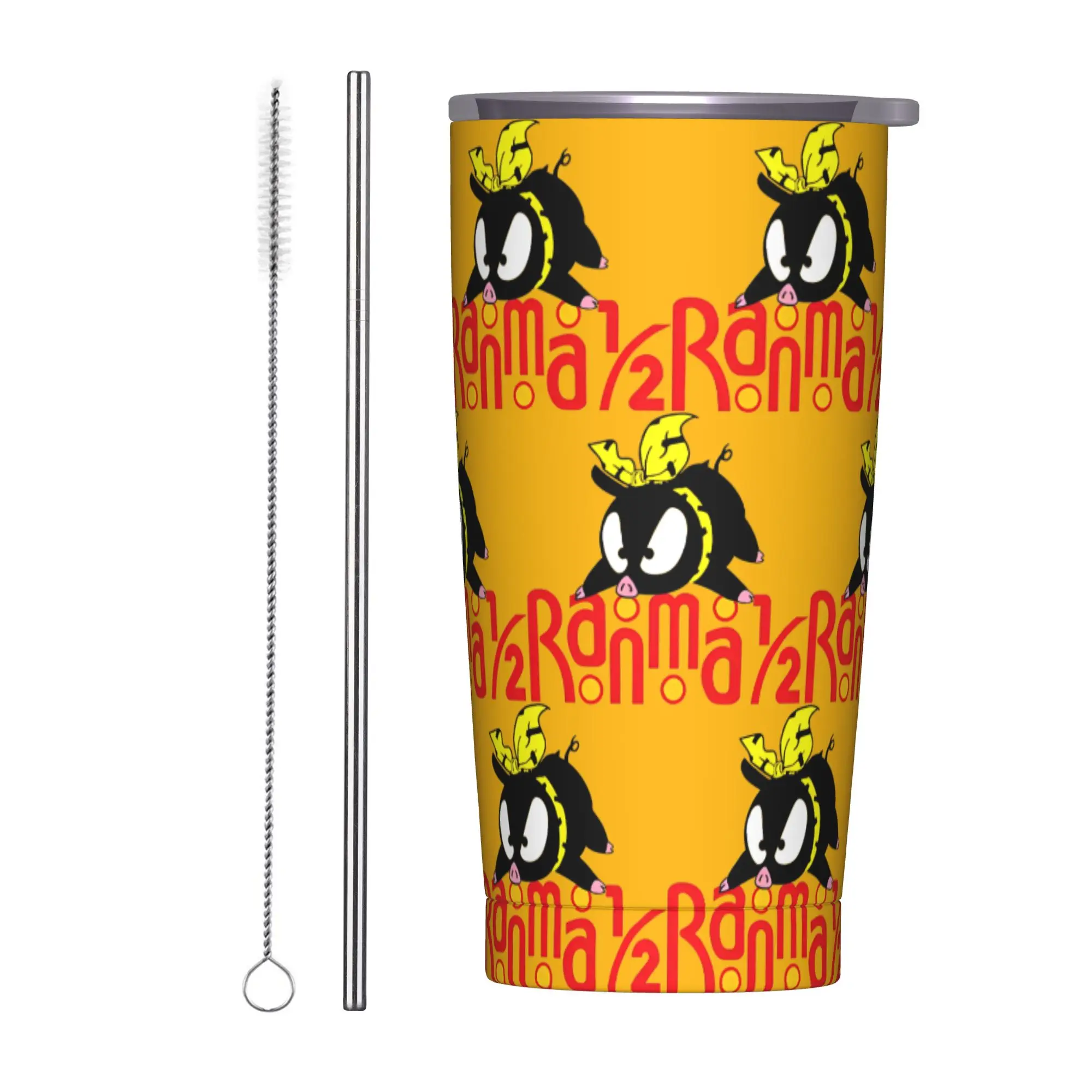 Vaso Térmico con Aislamiento al Vacío con Logotipo de Pchan y Ranma 1/2, Taza con Tapa y Pajita para Oficina y Hogar, Botella de Agua, 20oz