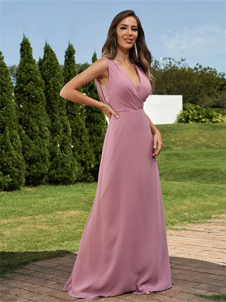 Vestido de dama de honra linha A feminino, sem mangas, até o chão, Tule, Convidada elegante do casamento, Vestidos de festa, Elegante, 2022