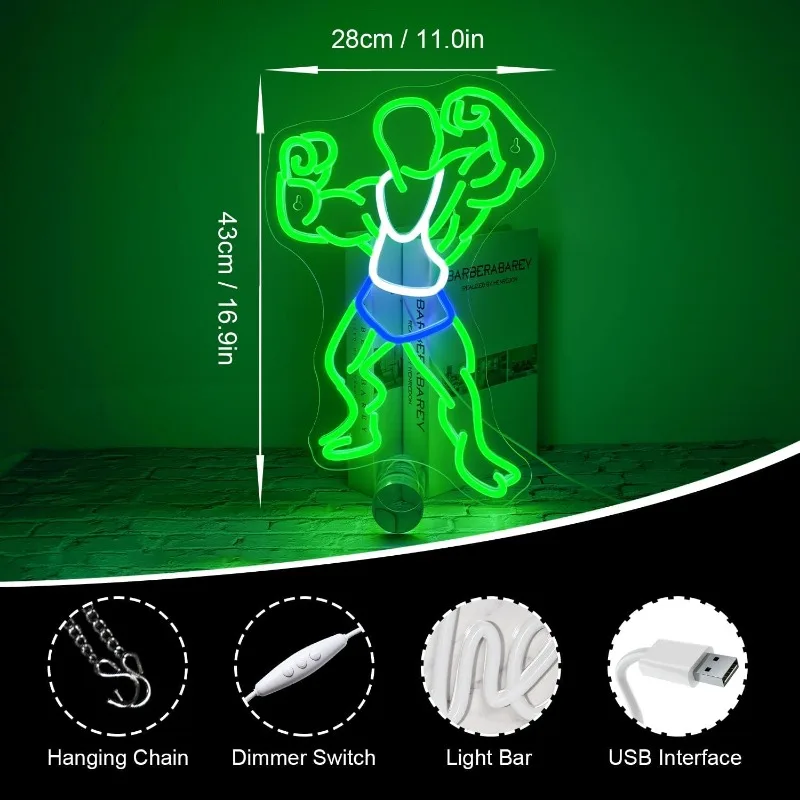 Alien Fitness Neon Sign For Wall Deocr Creative Dimmbale Led Lights For Gym Bar Party Sports Club USB Powered Room Decoration