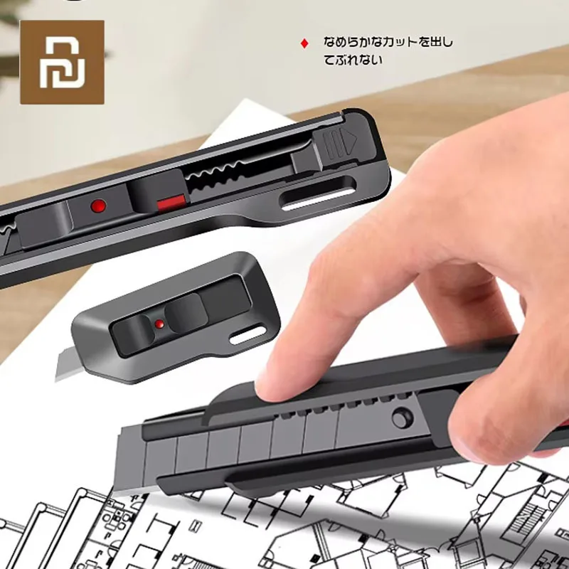  Multi Utility Knife 9/18mm Retractable Snap-Off Pocket Knives, Black Carbon Steel Blades AutoLock Mini Box Cutter Package