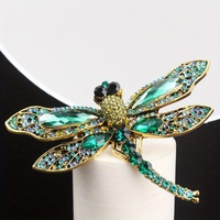 Retro Personality Creative Literary Green Rhinestone Insect Dragonfly Brooch