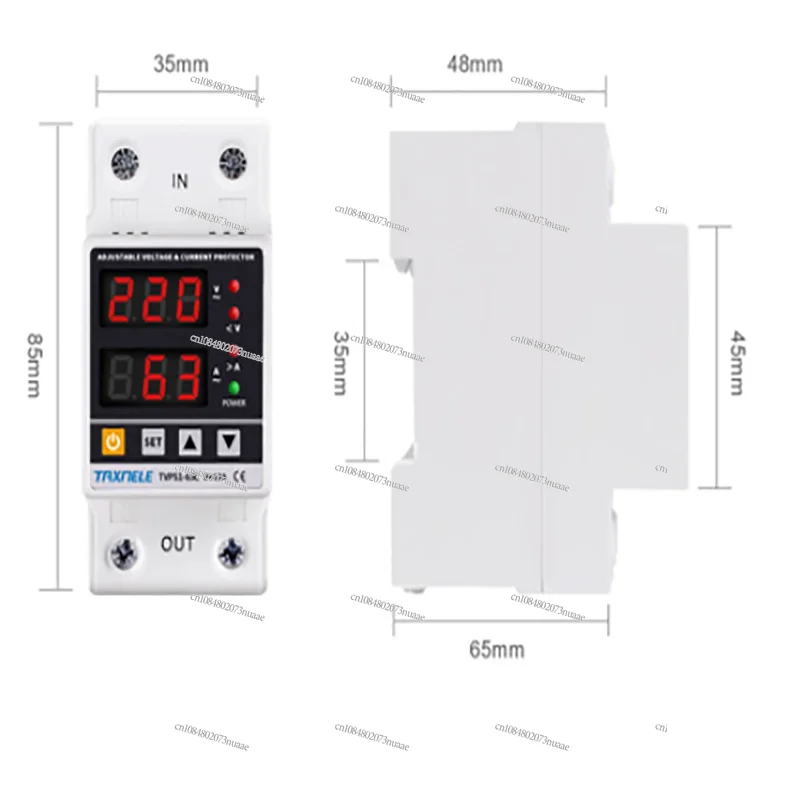 Adjustable Overvoltage and Undervoltage Current Limiter 63A Digital Display 220V Home Switch Overcurrent Lightning Protection